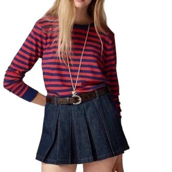 J. Crew Tops - J.Crew Vintage Jersey Stripe Long Sleeve Tee Navy Red Cotton Small NWT